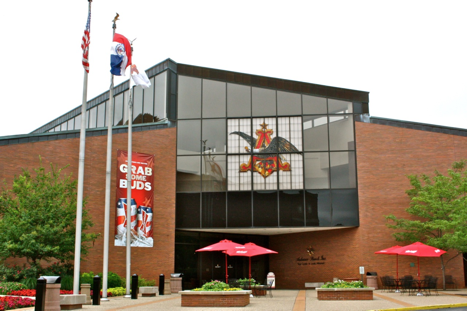 wastewater treatment, administration building, flags, glass front